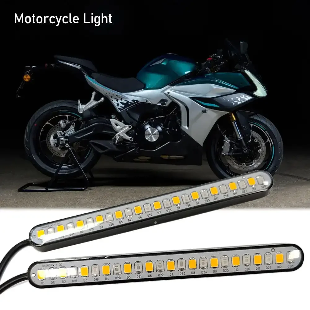 Motorcycle Light Bar Strip Tail Brake Stop Flowing Water Turn Signal Light 24 SMD LED Integrated Red and Amber Color