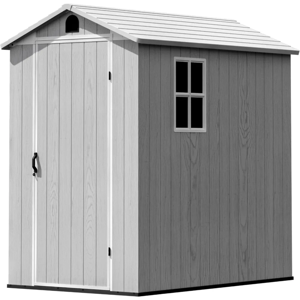 

4x6 Ft Plastic Outdoor Storage Shed with Flooring, Resin Storage Shed with Lockable Door and Windows, All-weather Tool Shed