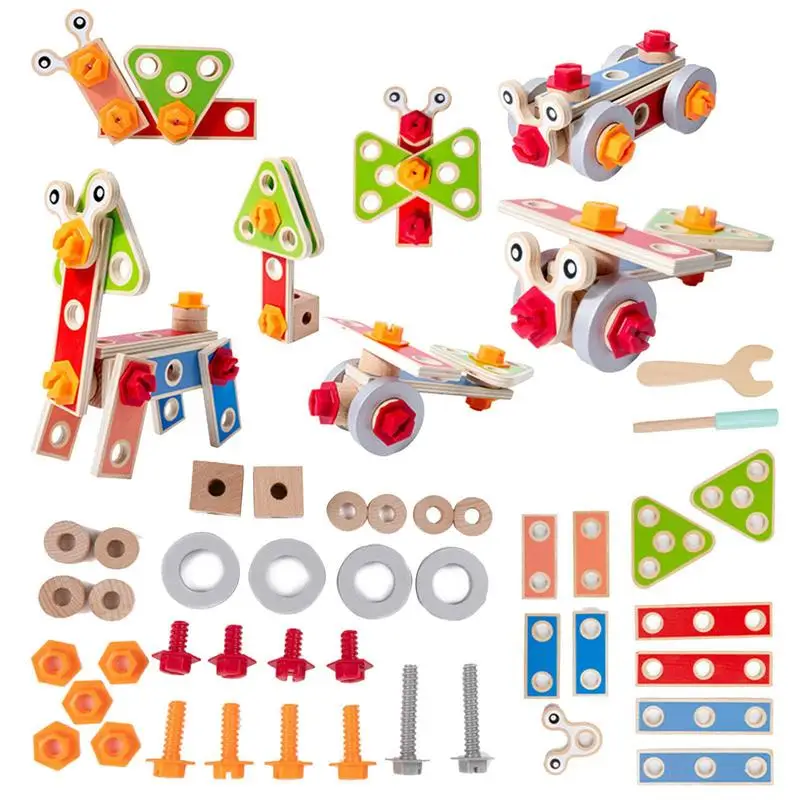 Wooden Construction Building Blocks Montessori Educational STEM Toys For Kids Set Of 42pcs Screws And Nuts Assembled Puzzles Toy