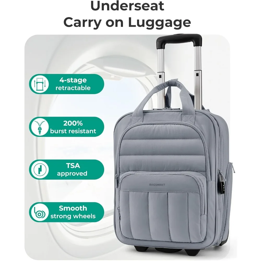 Lightweight 16-inch Underseat Carry-On Luggage with Wheels, Compact Travel Suitcase for Easy Airline Travel