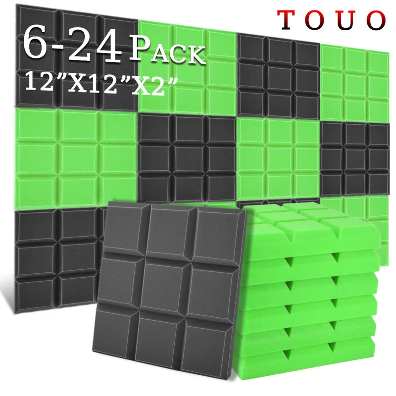 

TOUO Acoustic Foam 6/12/24 Pcs High-Density Sound Absorbing Sponge Beveled Edge 9 Block Tiles Ceiling Sound Insulation Material