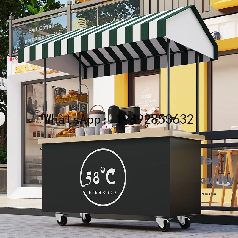 

food cart mobile snack multifunctional milk tea trolley bbq stainless steel street food cart