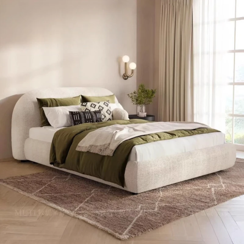 

Cream Style Double Bed Teen Girls Headboard Japanese Design Marriage Double Bed Frame Queen Size Home Hotel Bedroom Furnitures