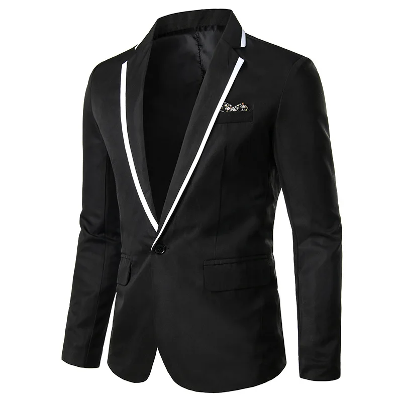 KIDWHXR Men Suit Coat Slim Striped Turn Down Collar Man Blazer Jacket Korean Long Sleeve Wedding Banquet Casual Outerwear