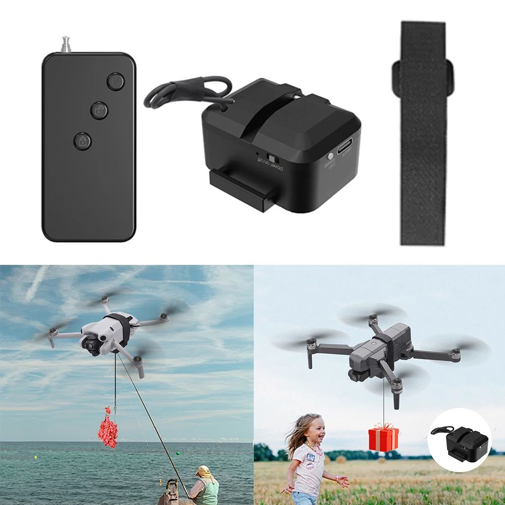 Drone Thrower for DJI Mini 4 Pro/Air 3 Universal Delivery Dropper with Remote Control Type C Charging for Fishing Wedding Search