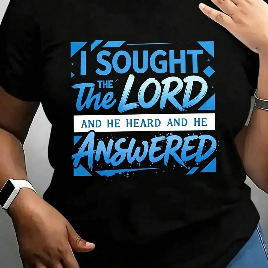 Women's‑Shirt Plussize Women's Casual Tshirt, I Sought LORD, And He Heard, Sport, Athleisure, Comfortable And Loosefitting Round Neck Printed Ts