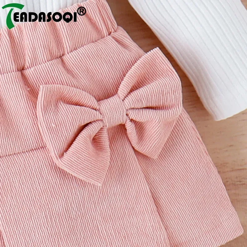 0-3Y New Baby Girls Clothing Outfits Newborn Flying Sleeve Ribbed Tops and Corduroy Mini Skirt Headband Set Infant Clothes Suit