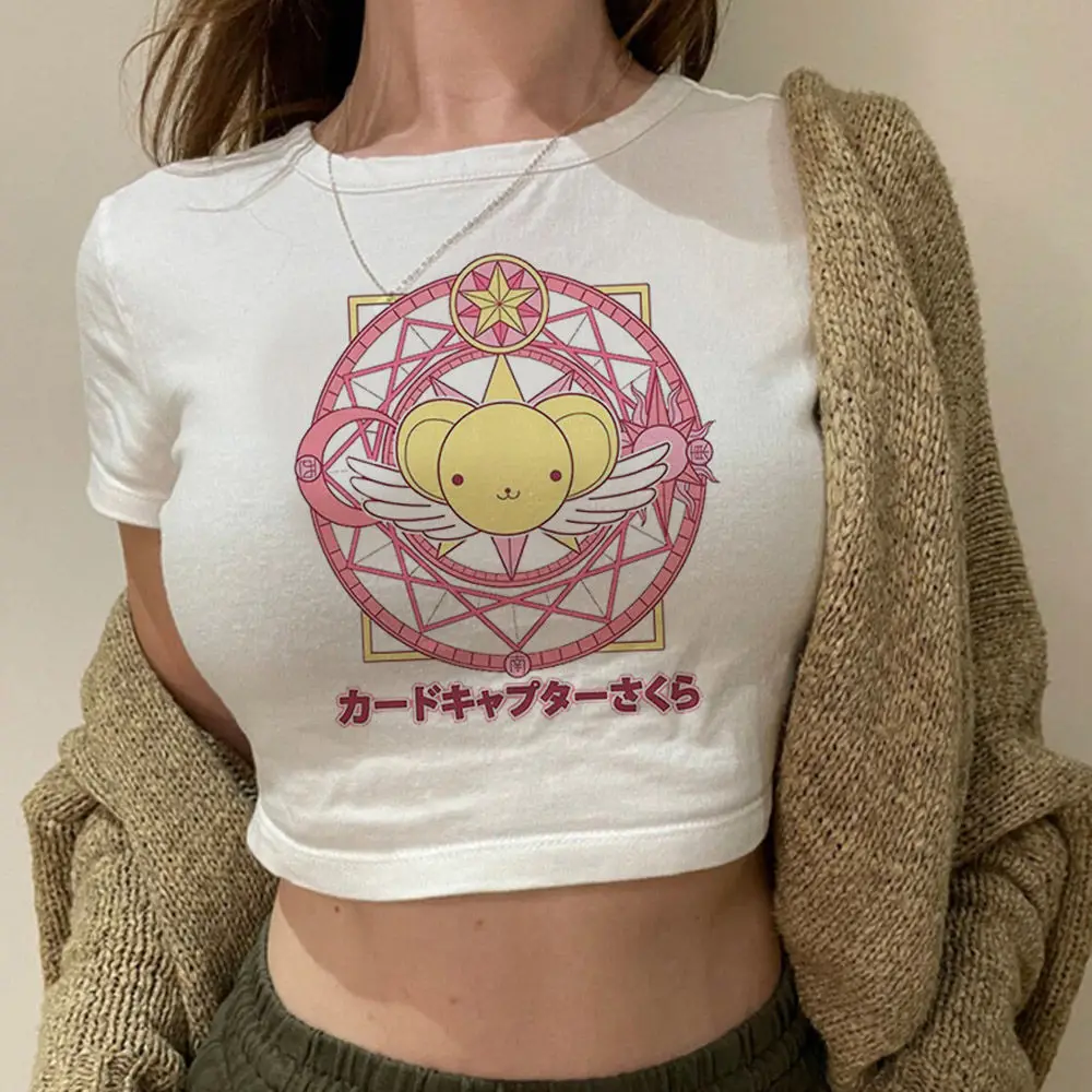 Sakura Card Captor crop top y2k shoujo girl style babydoll Streetwear cropped Fairy vintage  gyaru teens tees