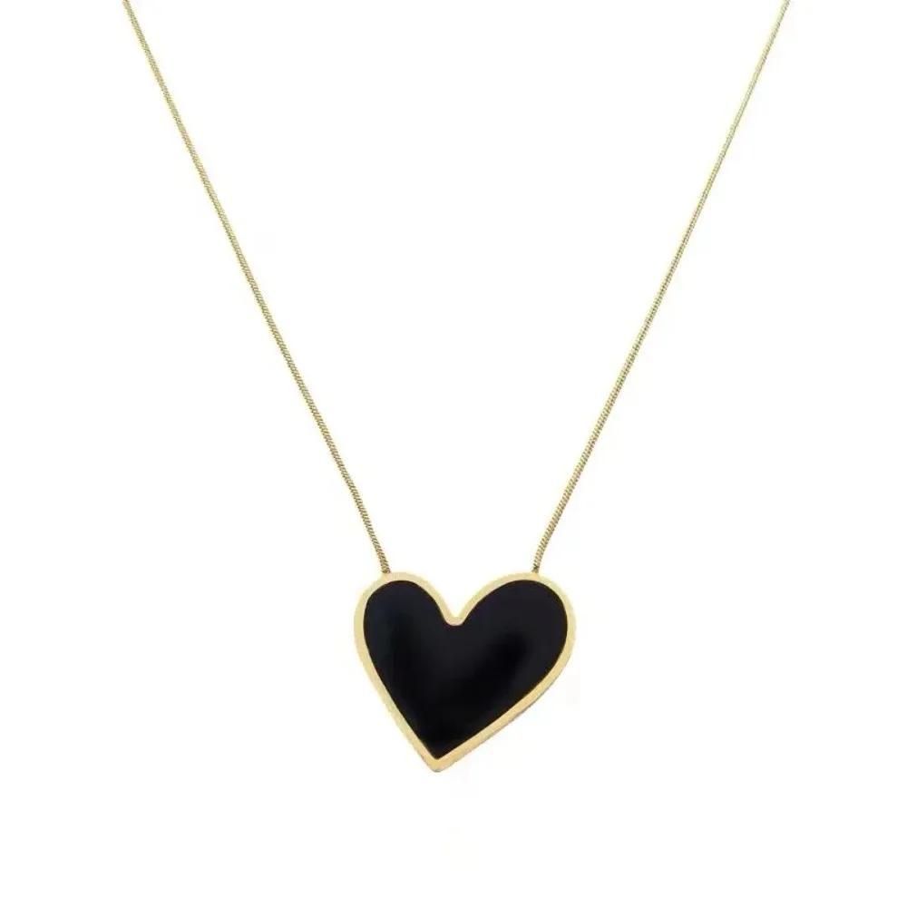 Stainless Steel Black Heart Pendant Necklace for Women\'s Collarbone Chain Minimalist Autumn Winter Sweater Chain Бижутерия Чокер