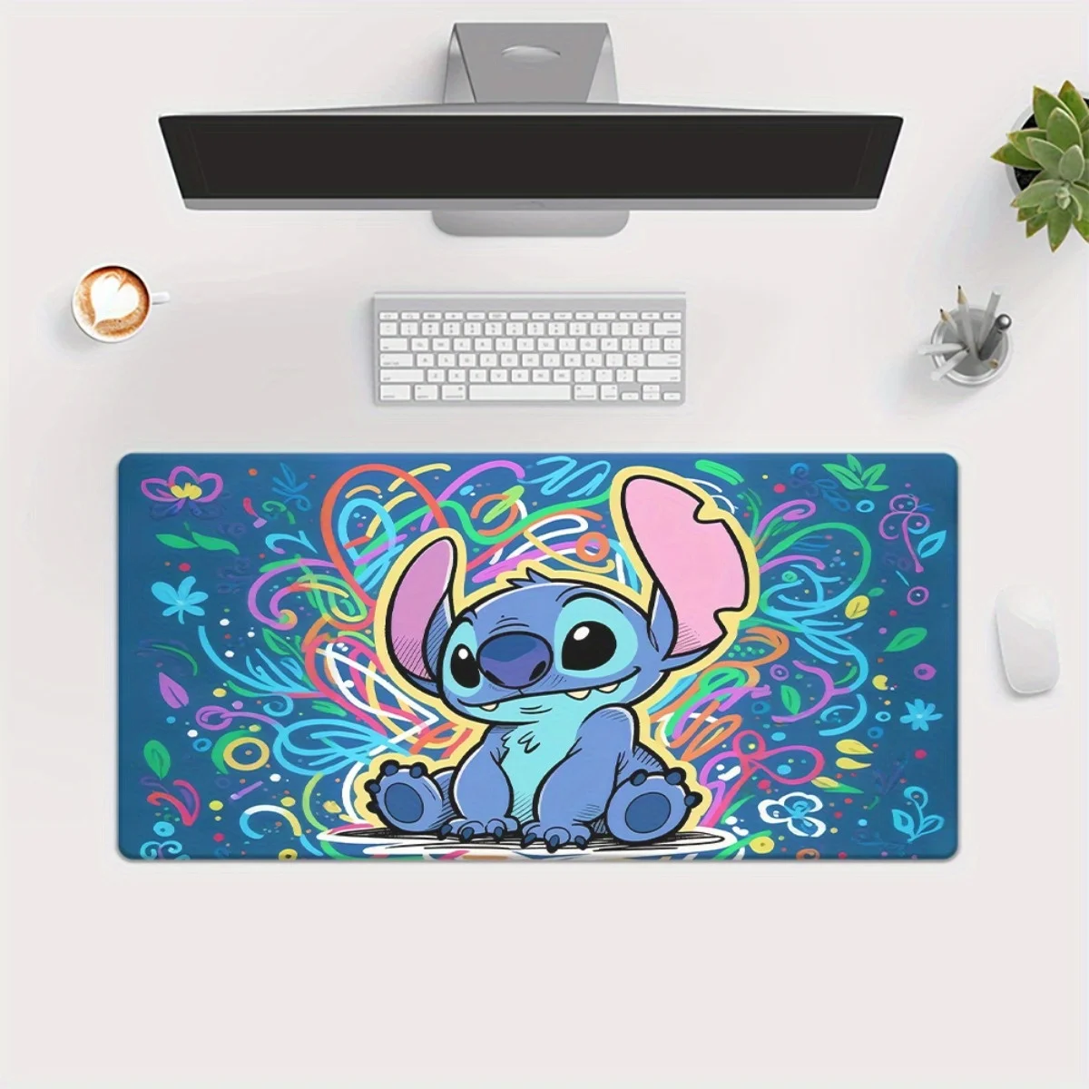 1pc Lilo & Stitch XXL Mouse Pad - Vibrant Non-Slip Rubber Base, Large Desk Mat for Gaming & Office Decor, Colorful Stitch Design