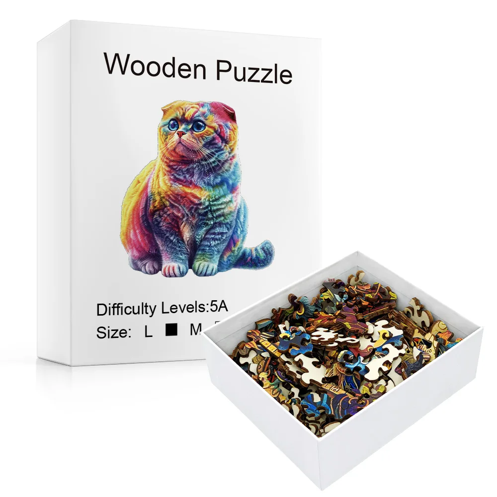 성인용 나무 퍼즐 - 다채로운 고양이 퍼즐 장난감 게임 - 독특한 동물 모양의 나무 퍼즐 - 퍼즐 애호가를 위한 창의적인 퍼즐 선물