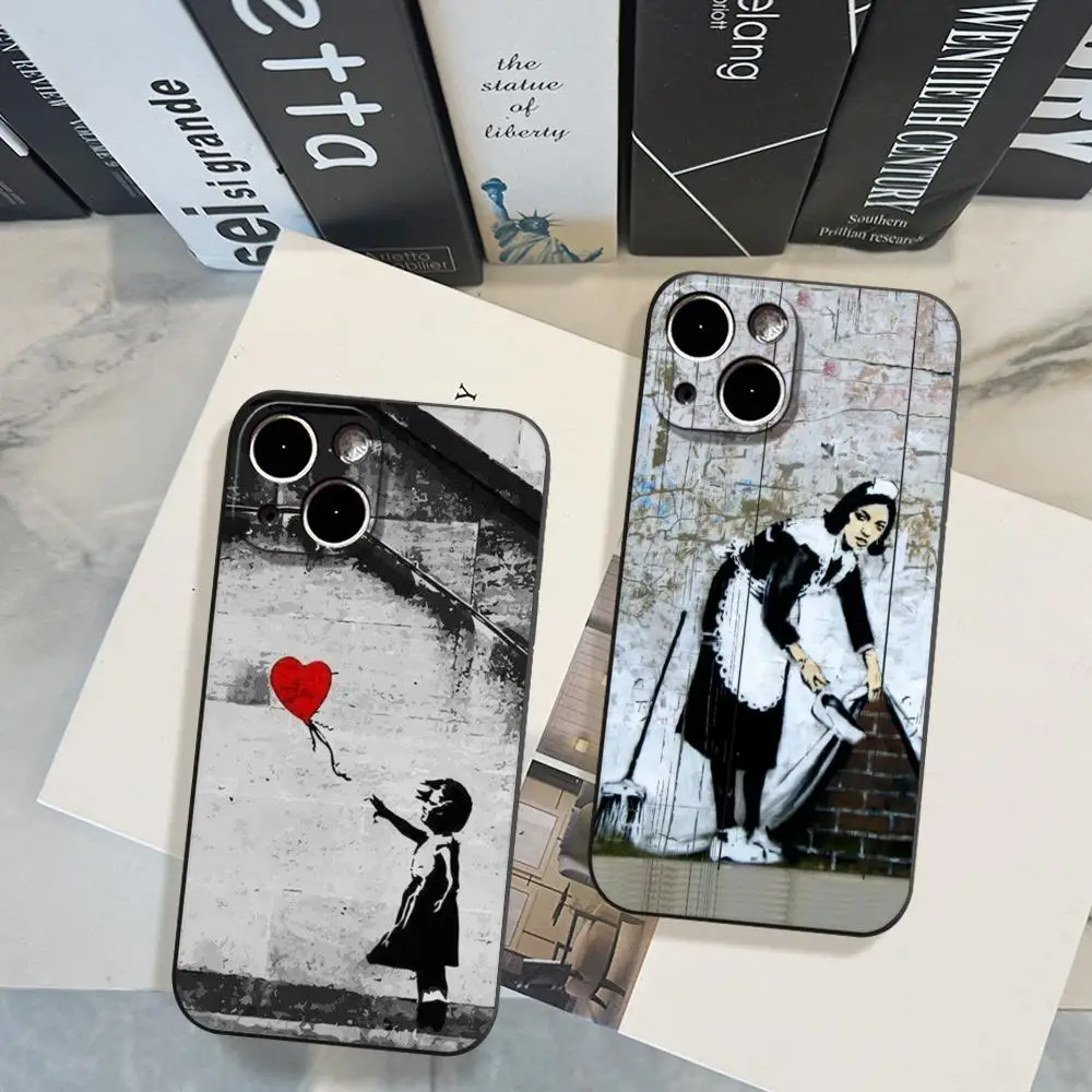 Girl With Red Balloon Banksy Streetart Phone Case FOR IPhone 15 pro max 14 11 12 Pro 15 16 Plus 13 Pro MAX XR XS Black Soft Cove