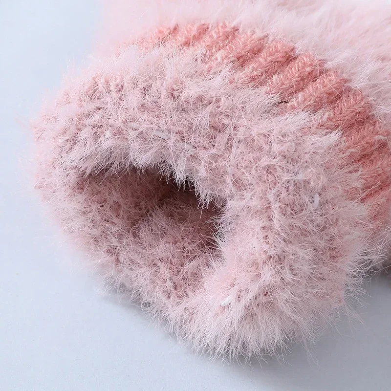 Female Warm Knitted Half Finger Flip Gloves Women Cute Cat Paw Plush Gloves Fashion Knitted Woolen Autumn Winter Thick Gloves