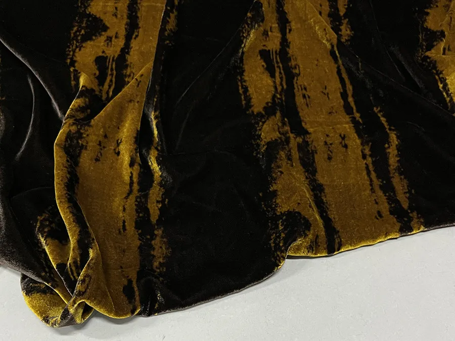 Designer Cloth Wide Striped Silk Velvet Clothing Fabric Fashionable Brown Contrast Color Silk Soft Fabric Suit