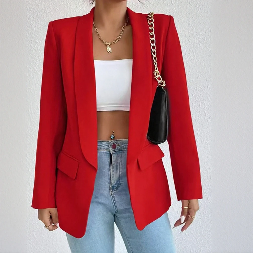 

Женский осенний деловой пиджак с длинными рукавами и лацканами, приталенный офисный пиджак, простой приличный стиль