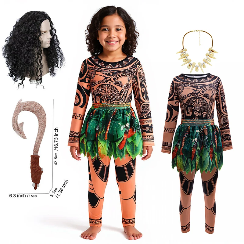 Moana Movie Personaggi dei cartoni animati Maui Kids Boys Costume Maui Tattoo Top + Pantaloni 2 pezzi Set Compleanno Bambini con coltello da amo da pesca