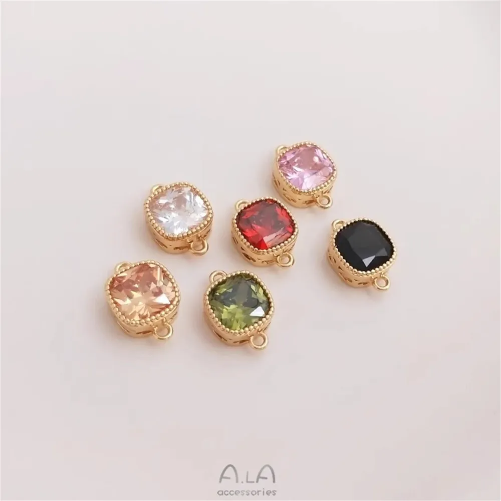 

14K Gold Inlay Color Zircon Square Double Hanging Accessories Square Pendant Handmade DIY Bracelet Necklace Accessories