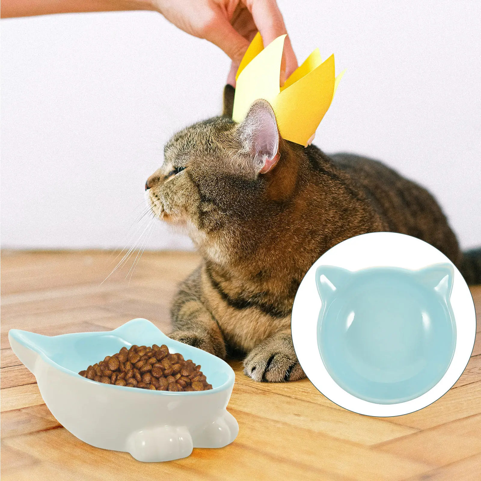 

Ceramic Cat Feeding Bowl with Ergonomic Neck Protection Design Smooth Surface Easy Clean Modern Pet Feeder for Cats and Small