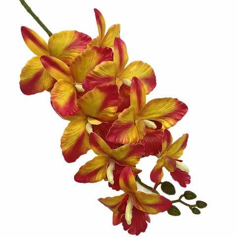 One Artificial 9 Heads Cattleya Hybrida for Wedding Floral Decoration Catland Flower Plant Big PU Cymbidium Vanda Orchid Branch