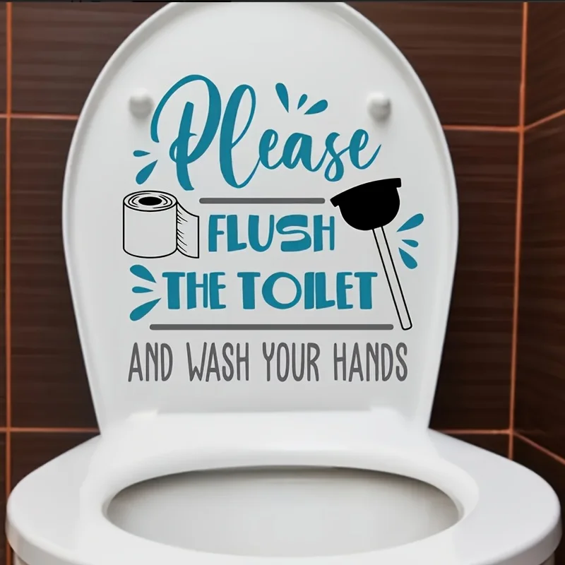 1 piece of PVC toilet wall sticker with Flush The Toilft font in the bathroom, toilet sticker in the bathroom