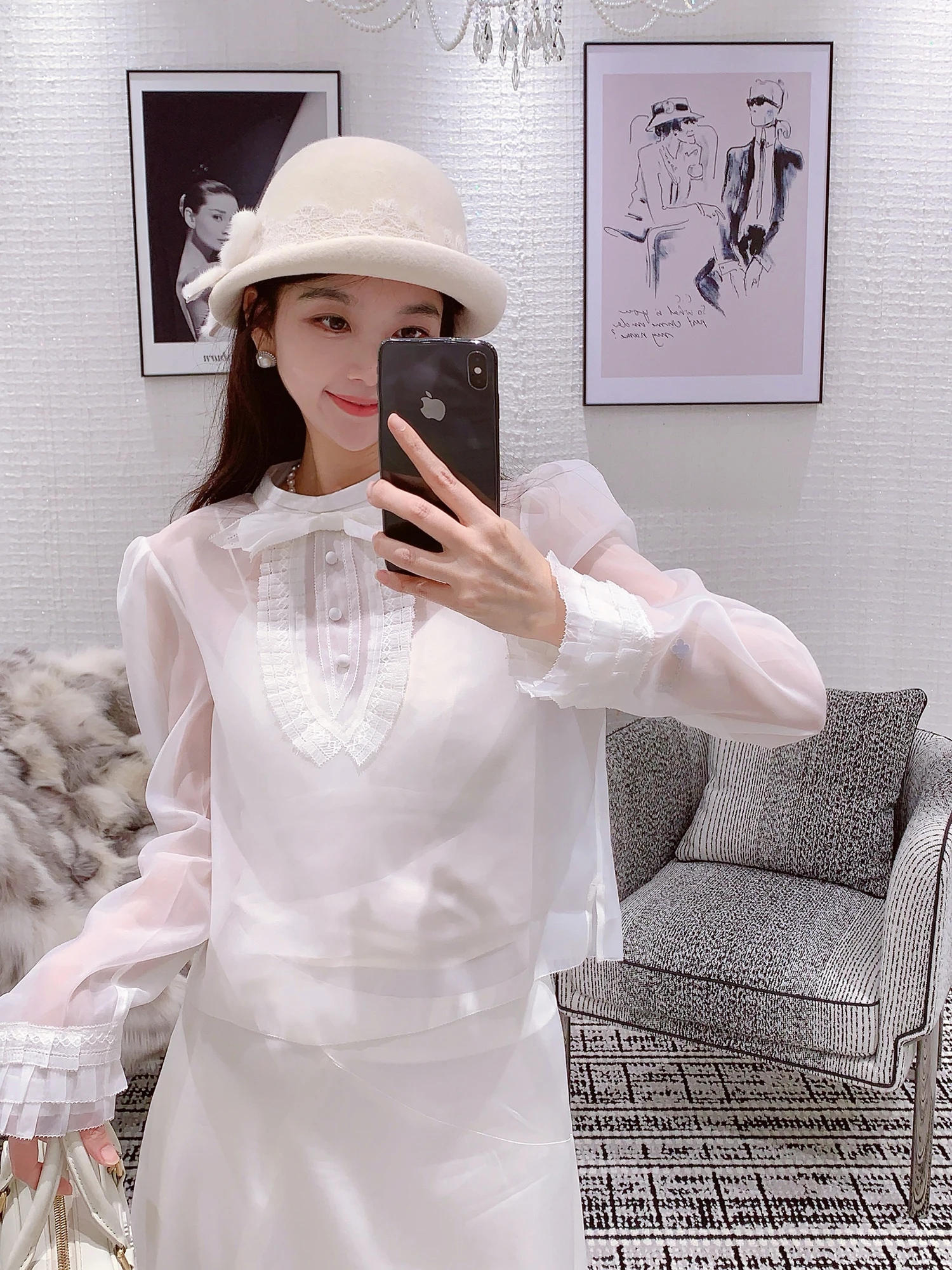

Ele MissLuxury White Glass 2025 Early Autumn European Tulle Base irt Women's Fine Lady Top High End Casual Sle Fit