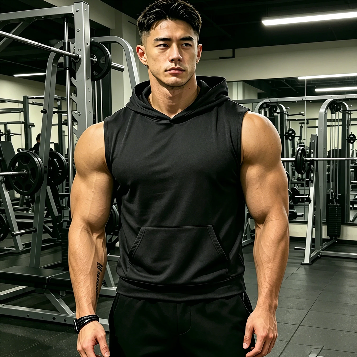 Men's Hooded Sleeveless Training Top Gym-specific Slim Fit Shirt Street Hip-hop Style T-shirt Breathable And Sweat-wicking