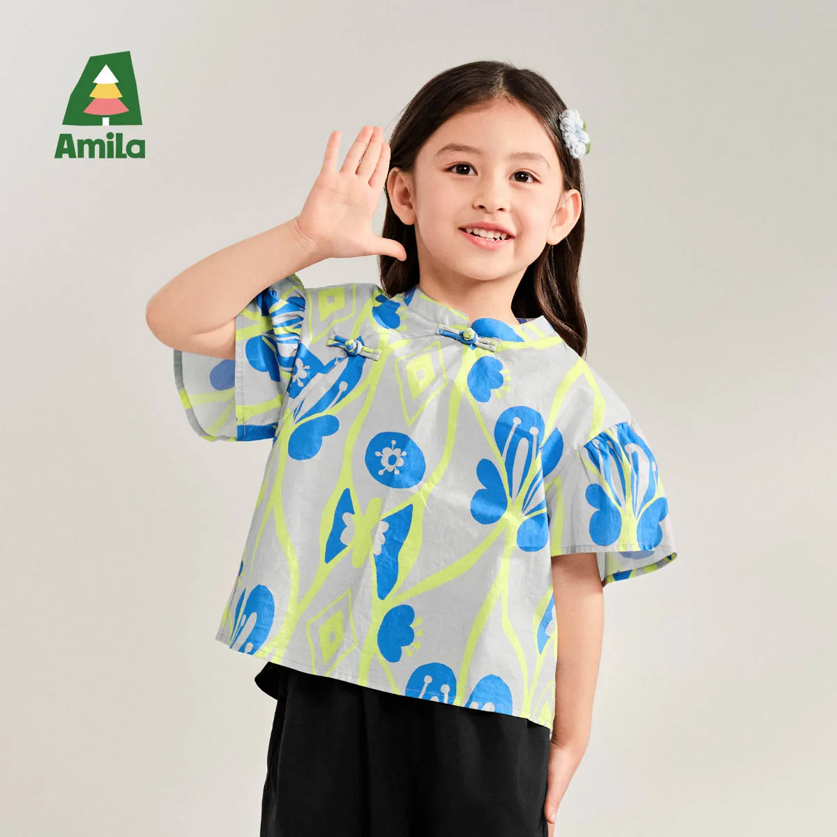 

Платье-рубашка Amila для малышей, лето 2029, новая повседневная модная одежда из чистого хлопка с полным принтом, новая одежда в китайском стиле