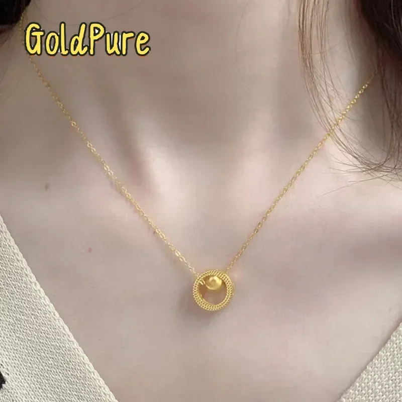 

Goldpure Luxury 24K 9999 Pure Gold real gold Cat's Eye Transfer Beads Women's Necklace for Girlfriend Clavicle Chain