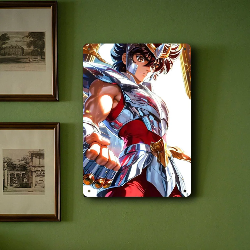 Saint Seiya Gladiator Anime Metal Wall Art - Vibrant  Aluminum Plaque with Detailed Armor Design, Perfect for Bedroom, Study, or