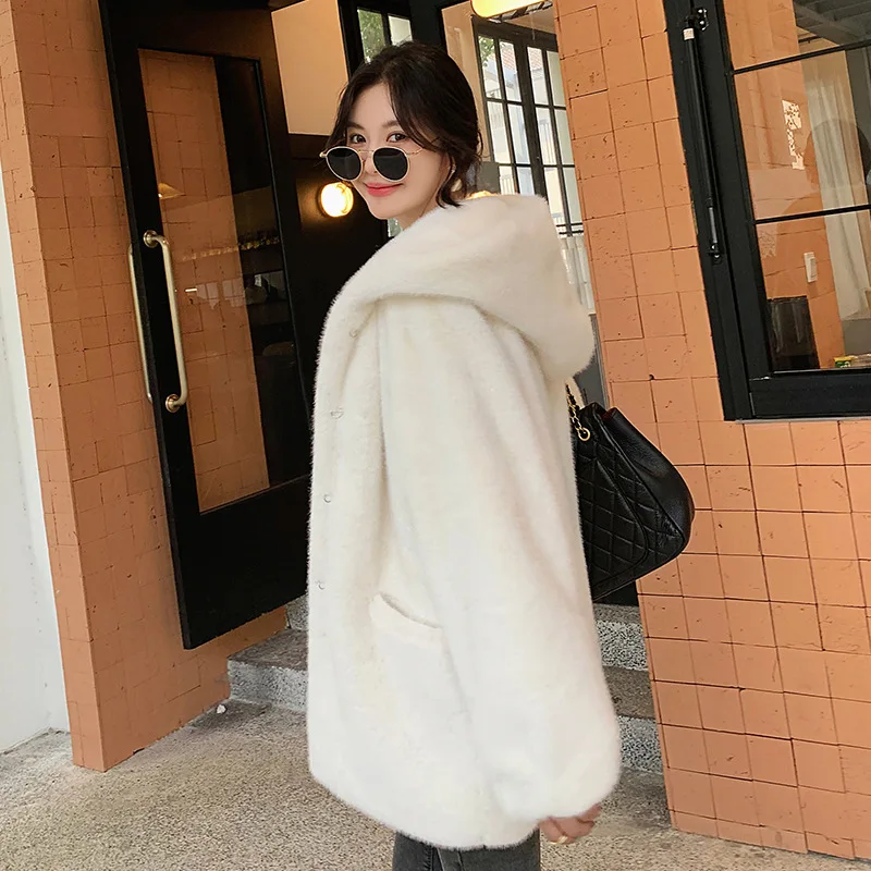 2023 Winter Thick Mink Fur Mink Coat Women Long Hooded Korean Version of Environmentally Friendly Fur Coat Femininity