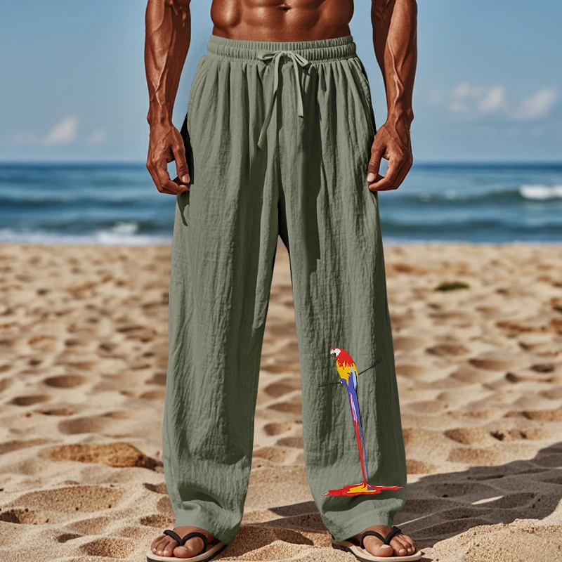 Pantaloni da spiaggia da uomo in cotone 100% pantaloni dritti larghi traspiranti uomo estate Casual tinta unita Streetwear giapponese