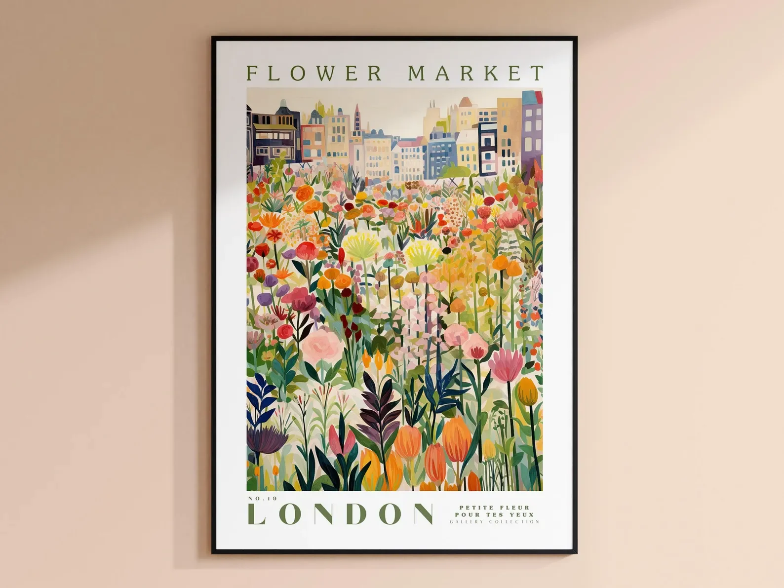 Flower Market London Print, London Travel Art, Large Modern Poster, Botanical Wall Art, Green Wall Art, Trendy Wall Art, Floral