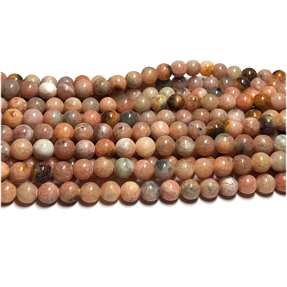 Veemake Natural South Africa Orange Pink Calcite Stone Round Jewellery Loose Ball Beads 15.5