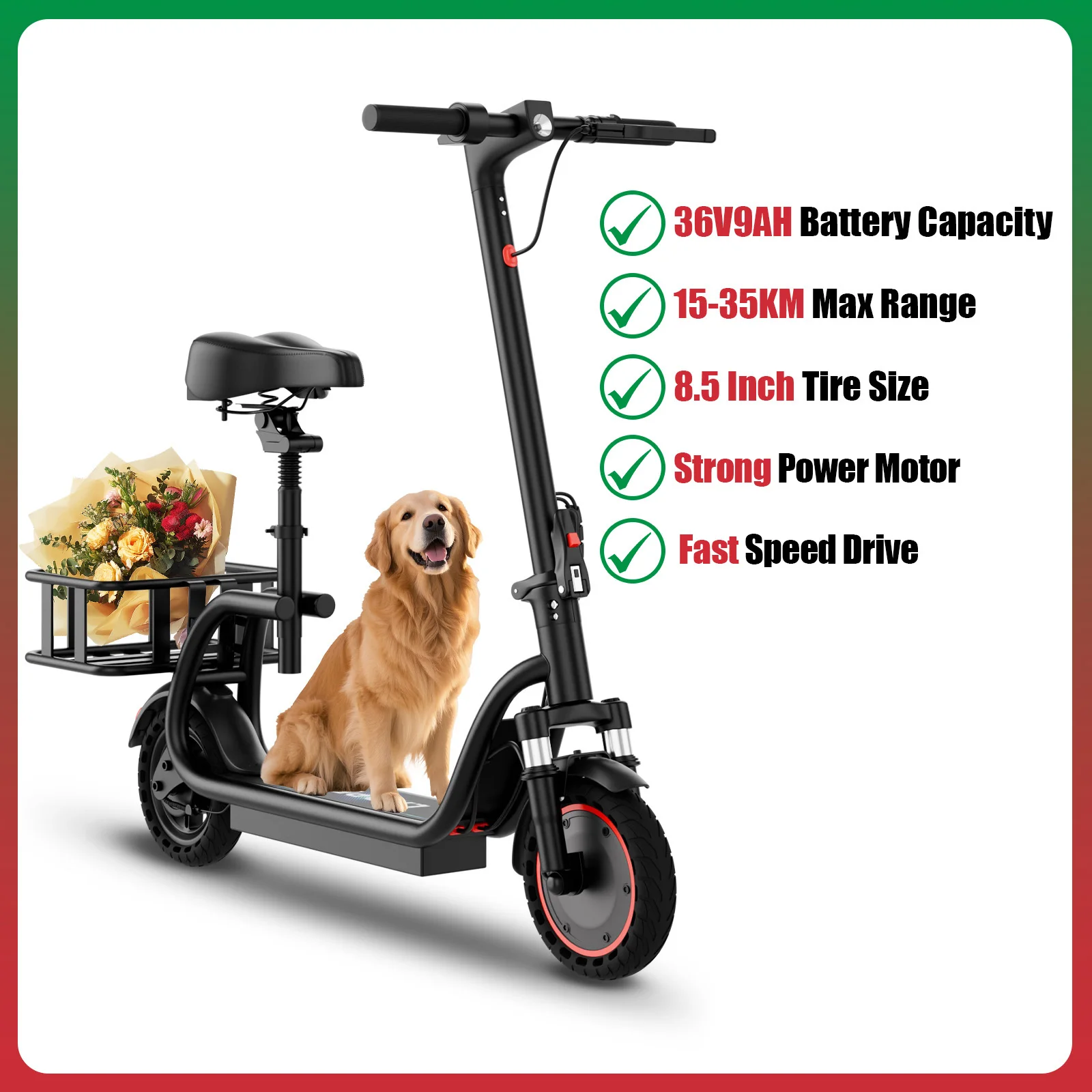 JUICEASE elektrische fiets met achtermand, 8,5 inch antislipwielen, dubbele schokdemping, slimme APP-bediening, opvouwbare e-bike voor dagelijks woon-werkverkeer voor volwassenen