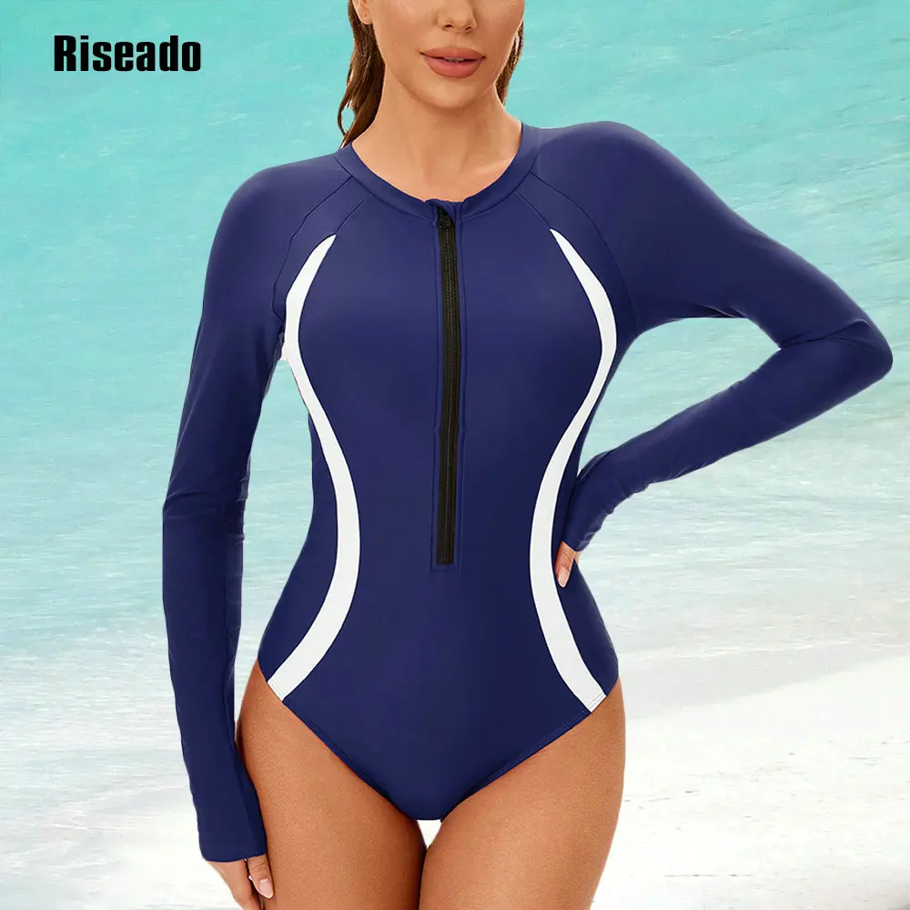 

Riseado 2025 New Trend Women's One Piece Swimsuits Long Sleeve Rash Guard UV Protection Surfing Swimsuit Bathing Suit