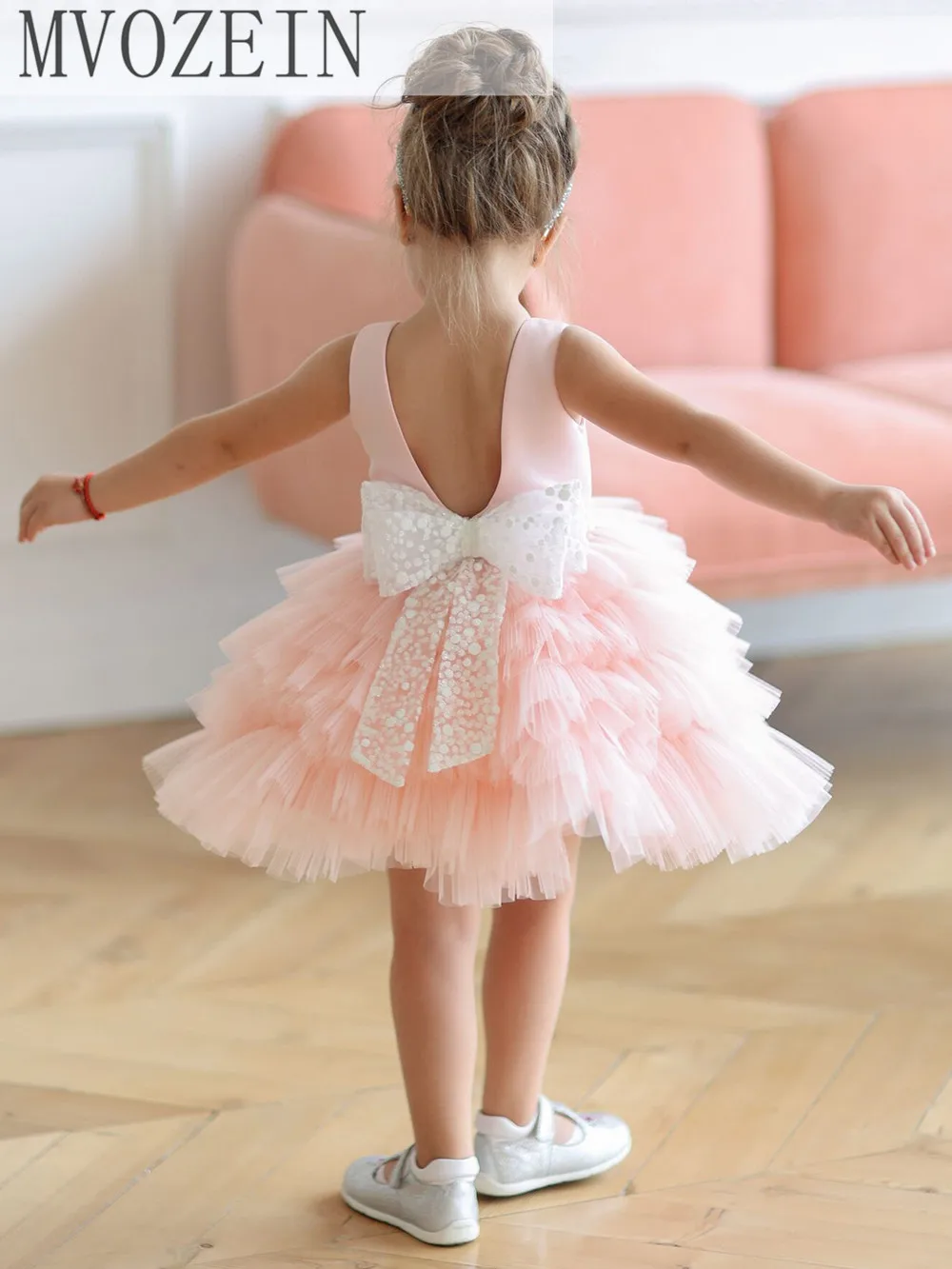 Pink Girl Dress Wedding Party Dress Layers Skirt Bow Kid Child Party Dress Birthday Gift Puffy Princess Dress Flower Girl Dress