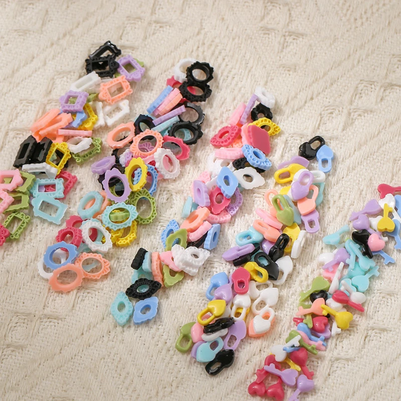 50PCS Mixed Color 3D Nail Art Decoration Frame Accessories Heart Key Lock Nails Supplies Parts Manicure Decor Material