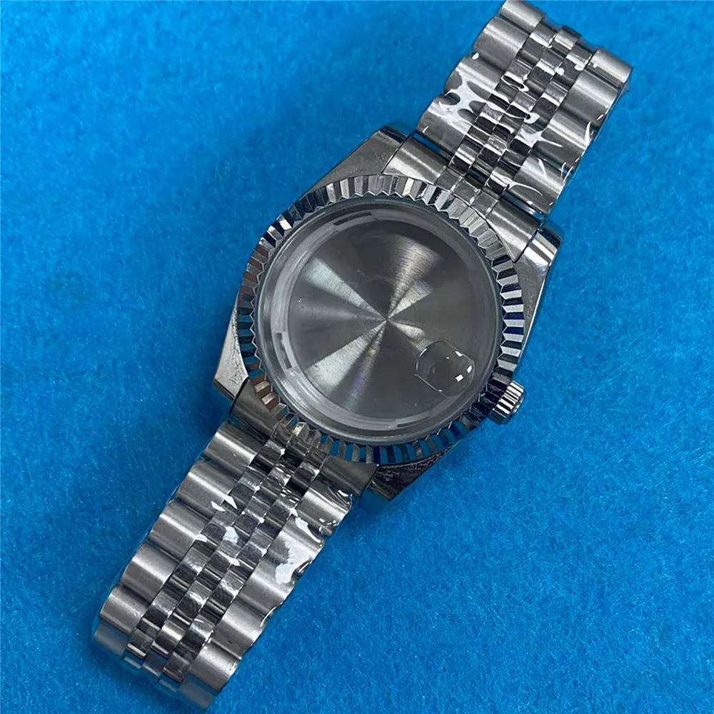 36mm Stainless Steel Watch Case Strap Set, Mineral Glass Mirror Watch Case + Bracelet for 8215, 2813, 8205, 8200 Movement Shell