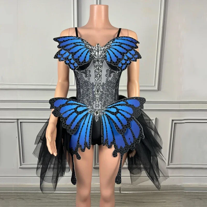 Strass Vlinder Bodysuit Vrouwen Party Gogo Danser Kostuums Festival Outfit Dj Ds Stage Jazz Dans Jurken