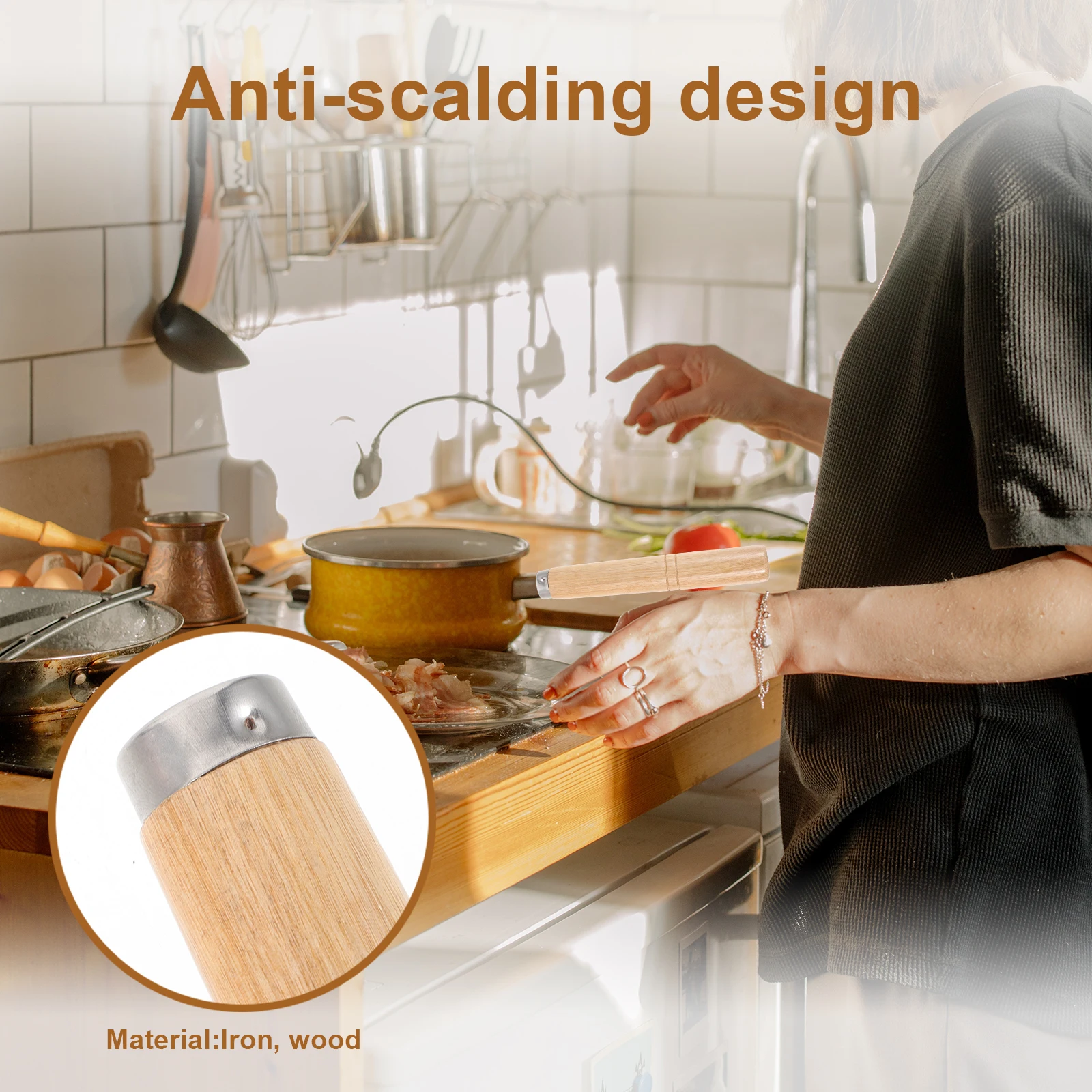 

Wooden Pot Handle Long Ergonomic Non-Slip Wok Fry Pan Grip Cookware Utensils Anti-Scald Handles Kitchen Accessories