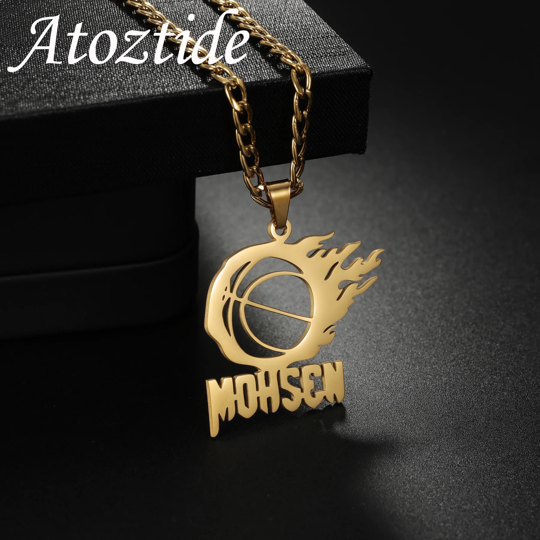 Atoztide Custom Name Necklace for Women Men Sport Basketball Pendant Stainless Steel Jewelry Choker Chain Personalized Gift