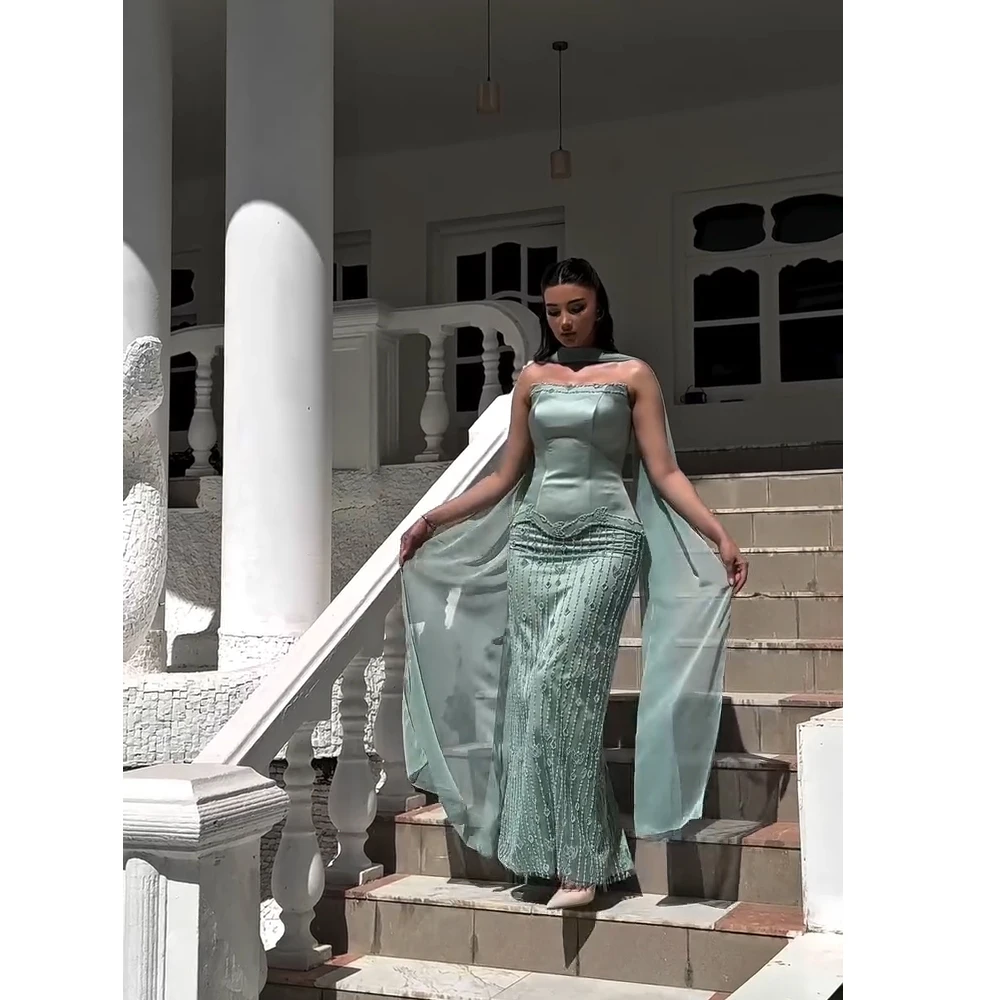 

Alinovia Элегантное вечернее платье русалки из 2 предметов с шалью, 2025 Дубай, вечернее платье для выпускного вечера, свадьбы для женщин по индивидуальному заказу