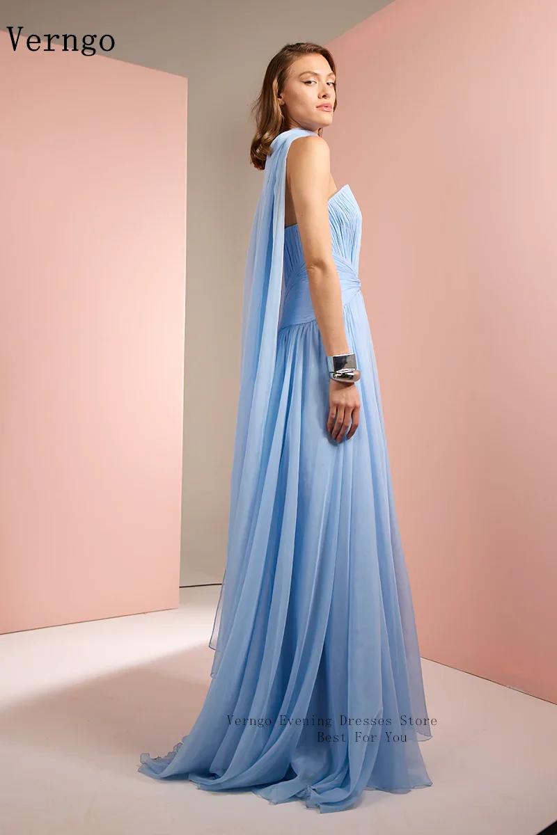 Verngo – robe de soirée bleu ciel, élégante, sans bretelles, ligne A, robe de bal fluide plissée à la main, en soie, personnalisée