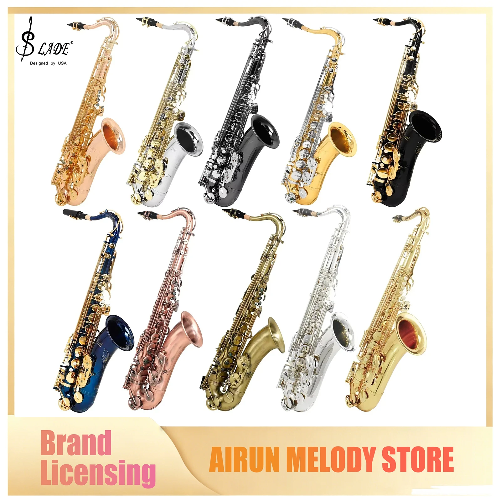SLADE Student Tenor Saxophone Bb Flat Beginner Saxophone Complete Set with Case Mouthpiece Strap Reed Various Colours Available