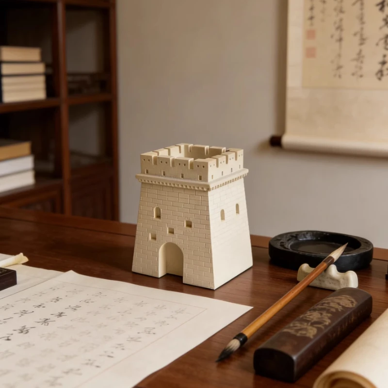 Great Wall Beacon Tower Model Ornament,Creative Great Wall Sculpture Pen Stand,Home Study Office Desktop Storage Ornament Gifts
