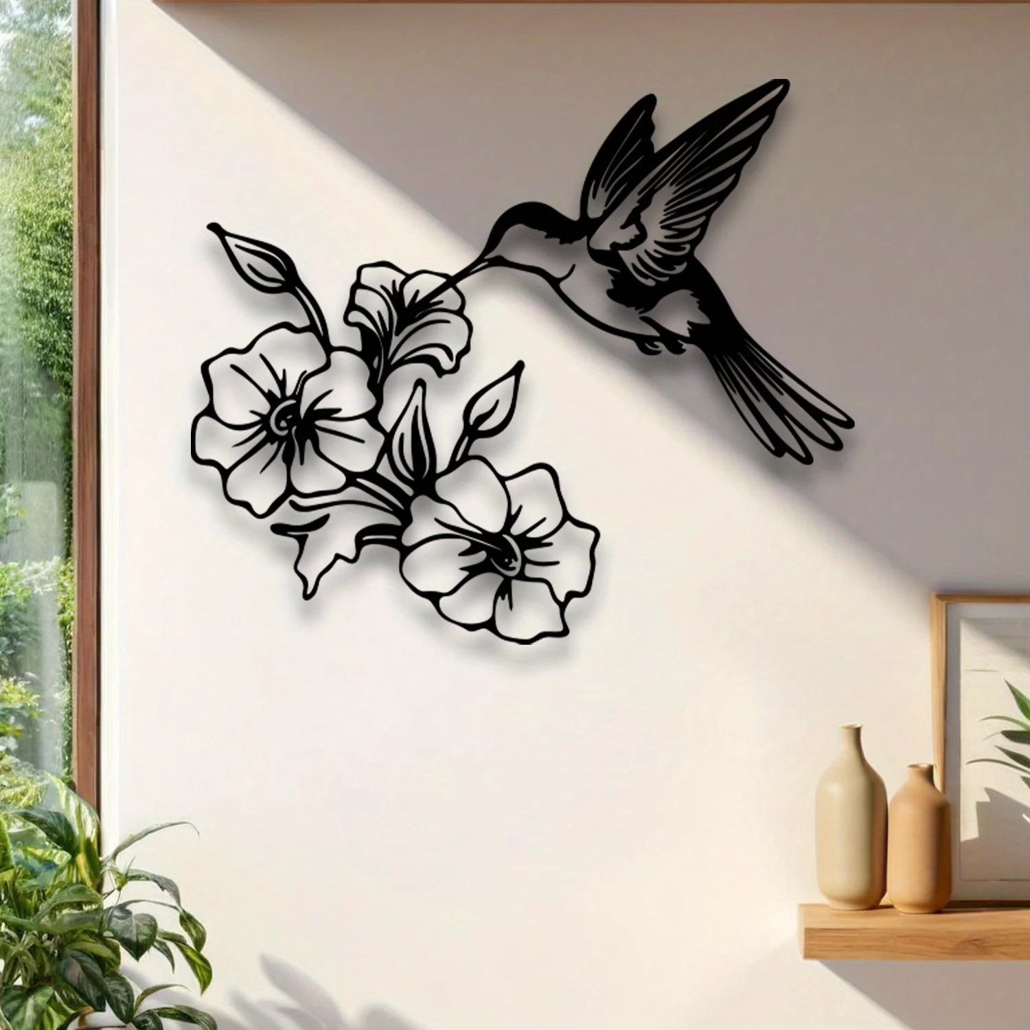 Hummingbird Metal Wall Art 15.75in Handmade Floral Design Nature Inspired Intricate Sculpture Home Decor