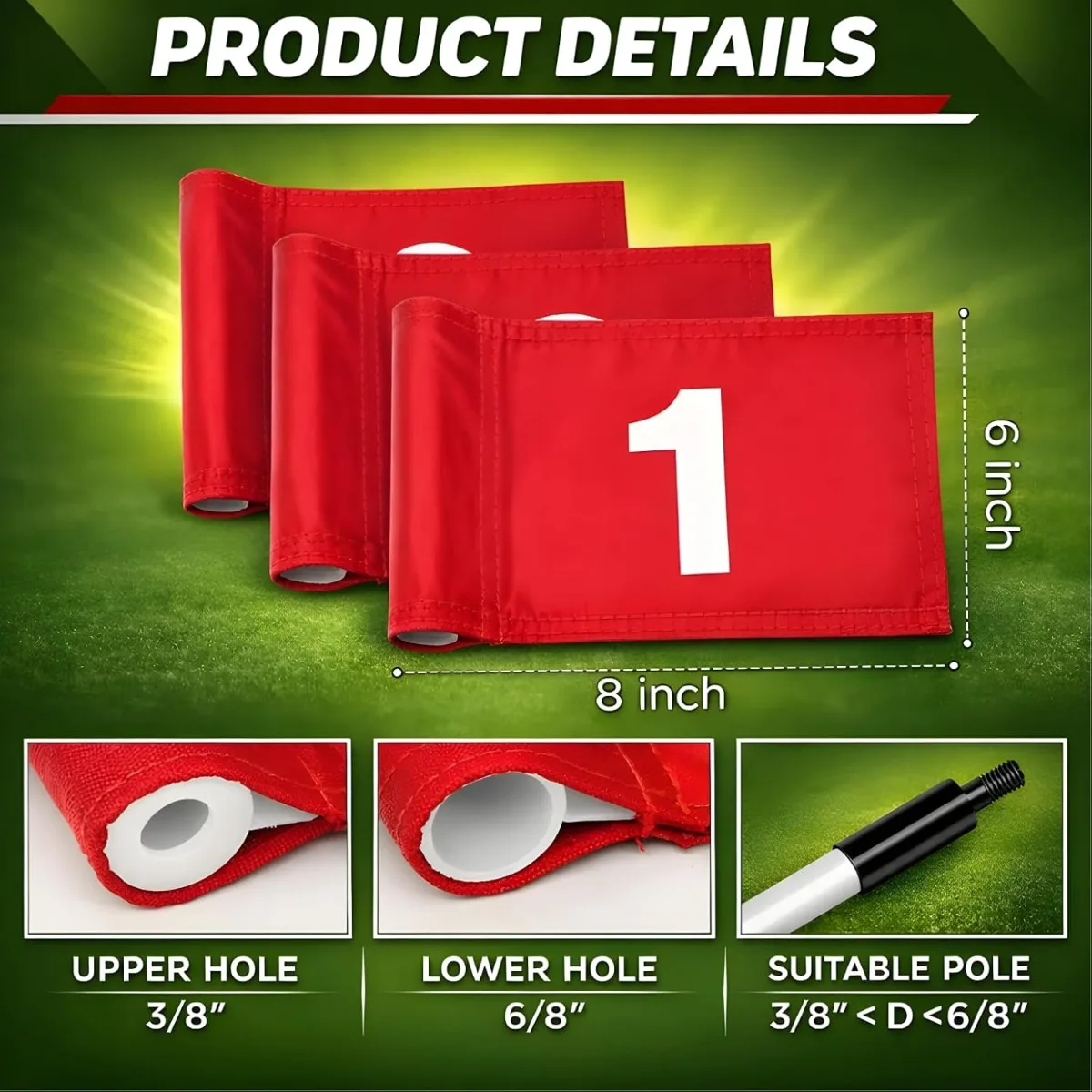 3PCS Mini Golf Flags100D Double Sided Numbered Flags for Putting Green Practice