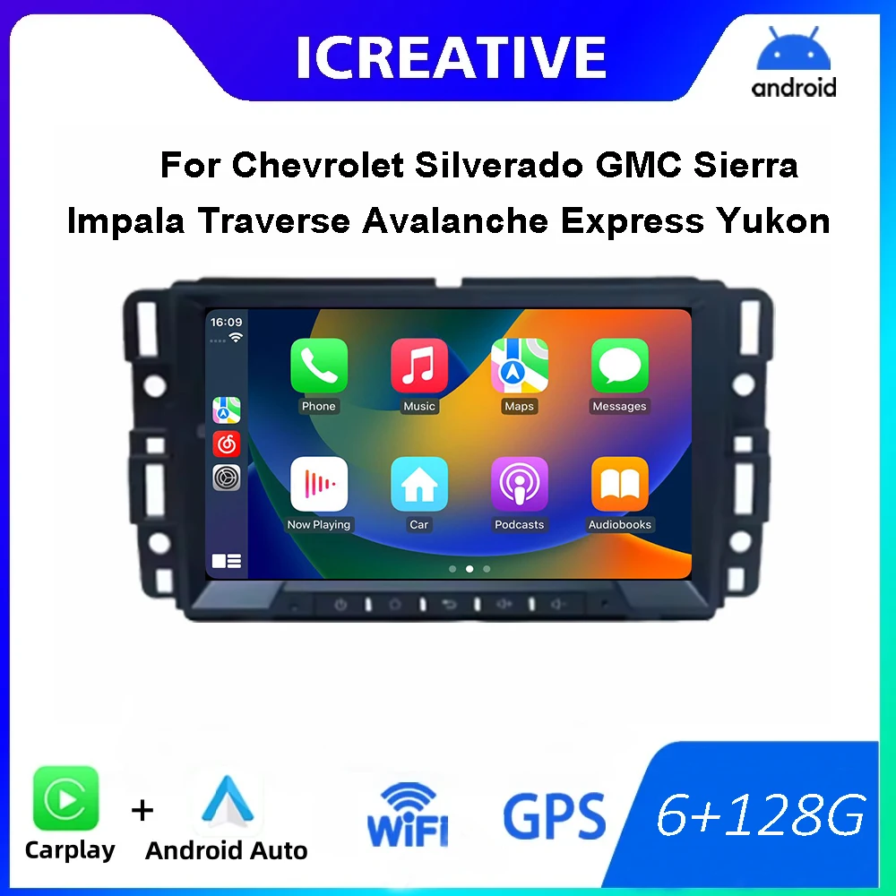8 Inch Car Radio For Chevrolet Silverado GMC Sierra Impala Traverse Avalanche Express Yukon Acadia Savana Android Navigation GPS