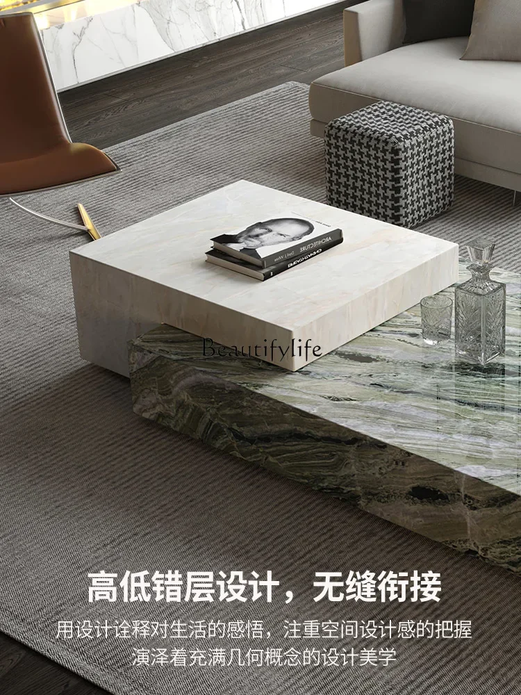 02 Natural marble coffee table living room modern light luxury Italian high-end imported luxury stone coffee table rectangle