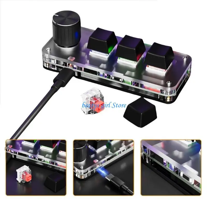

C7AB Mechanical Gaming Keypad Wireless With Customizable Keys and Knob DIY Programming Keyboard Enhances Productivity